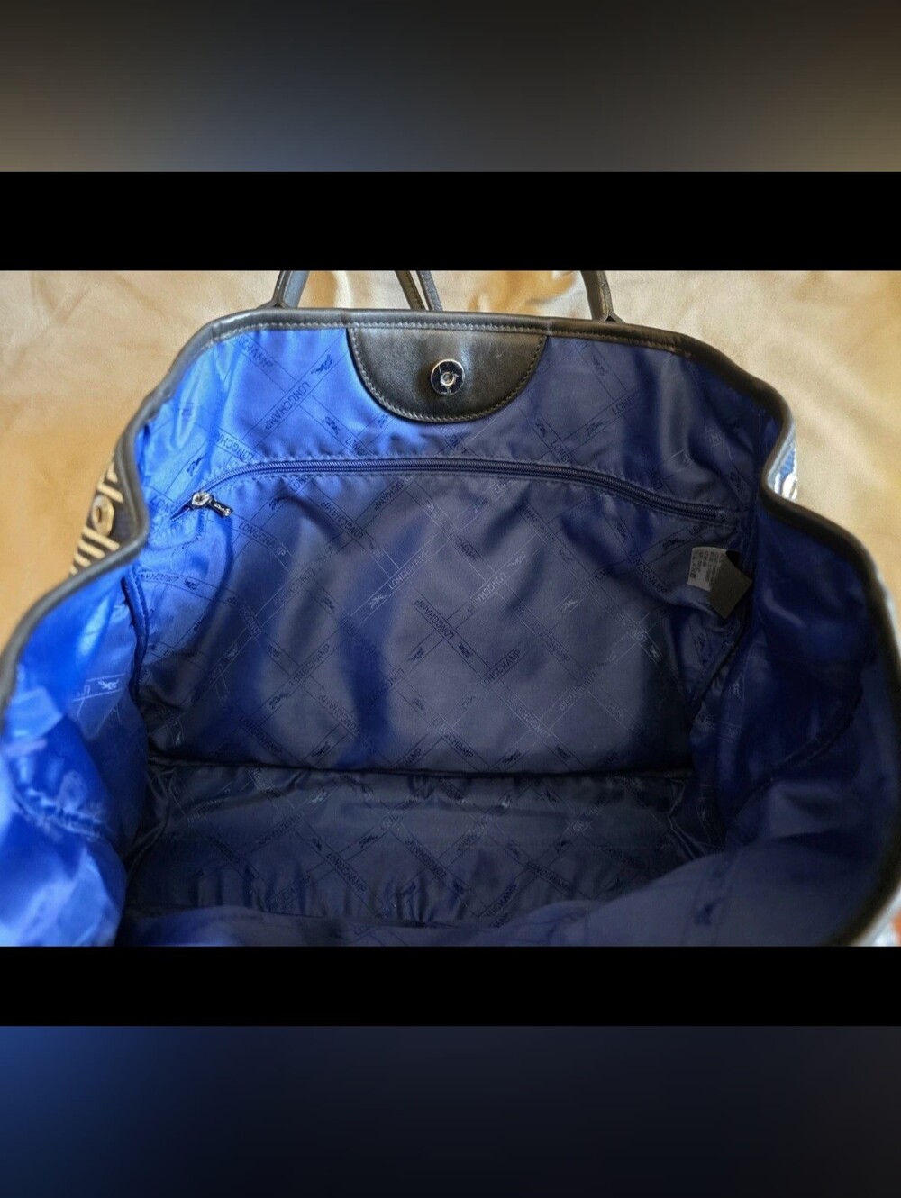 *RARE* LONGCHAMP Canvas Chevron Horse Logo Hand Tote Bag Toggle Button Open Top - Picture 16 of 16